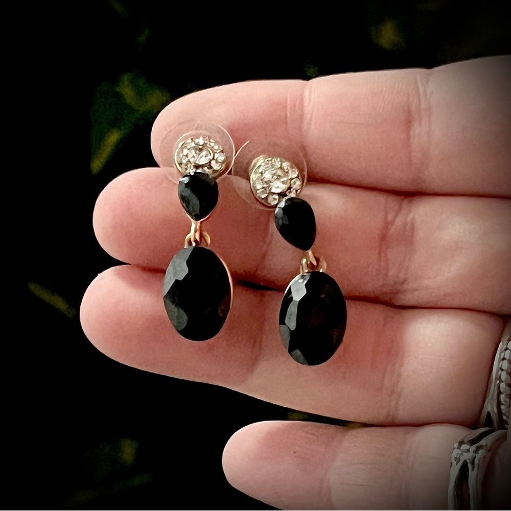 Onyx jeweled dangle earrings